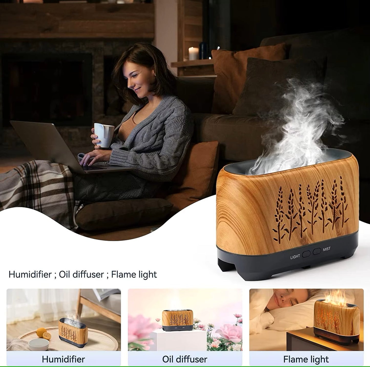 Ultrasonic USB Humidifier 200ML 3D Simulation Fragrance Flame Aroma Diffuser