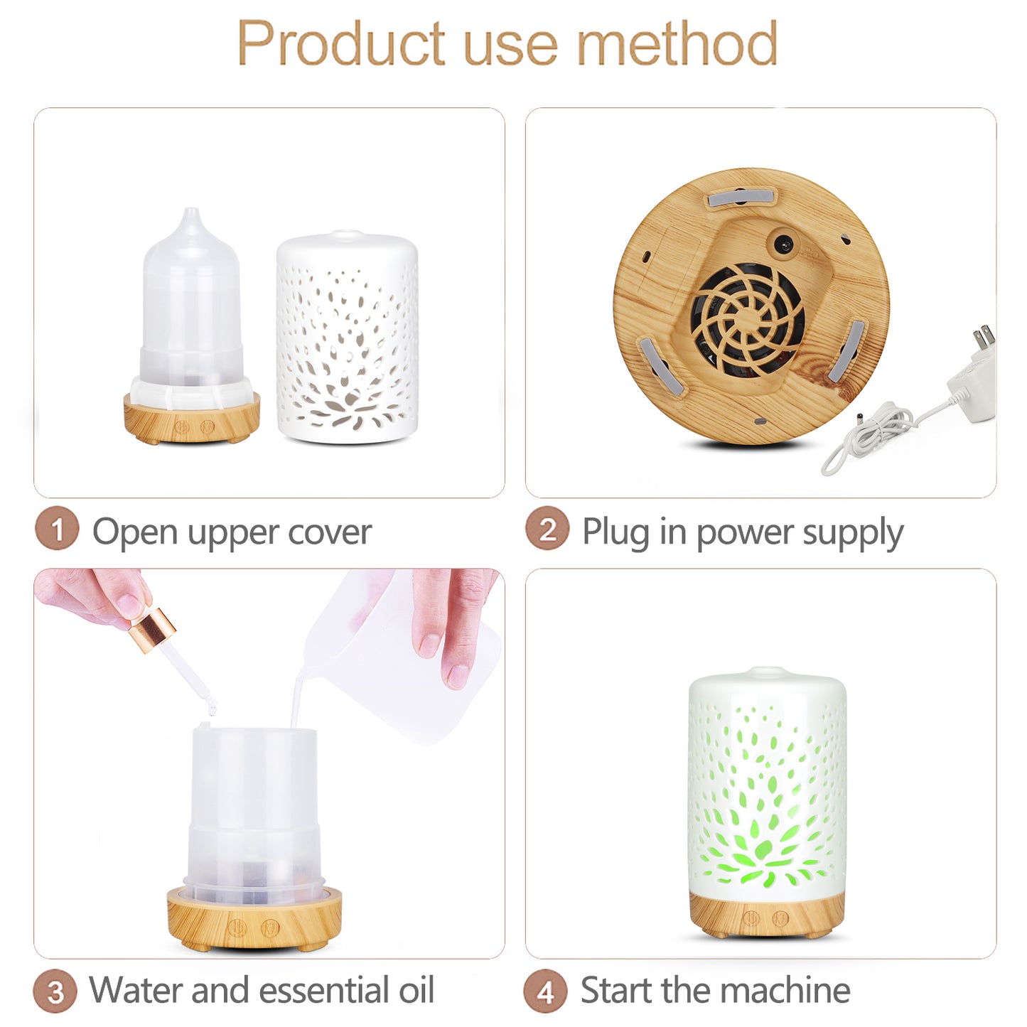 Essential Oil Diffuser Ceramic Diffuser 100 ml Timers Night Lights and Auto Off Function Home Office