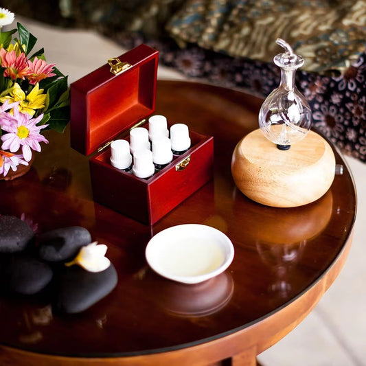 Wood Base Glass Essential Oil Nebulizer Diffuser Waterless Aromatherapy Gift Box