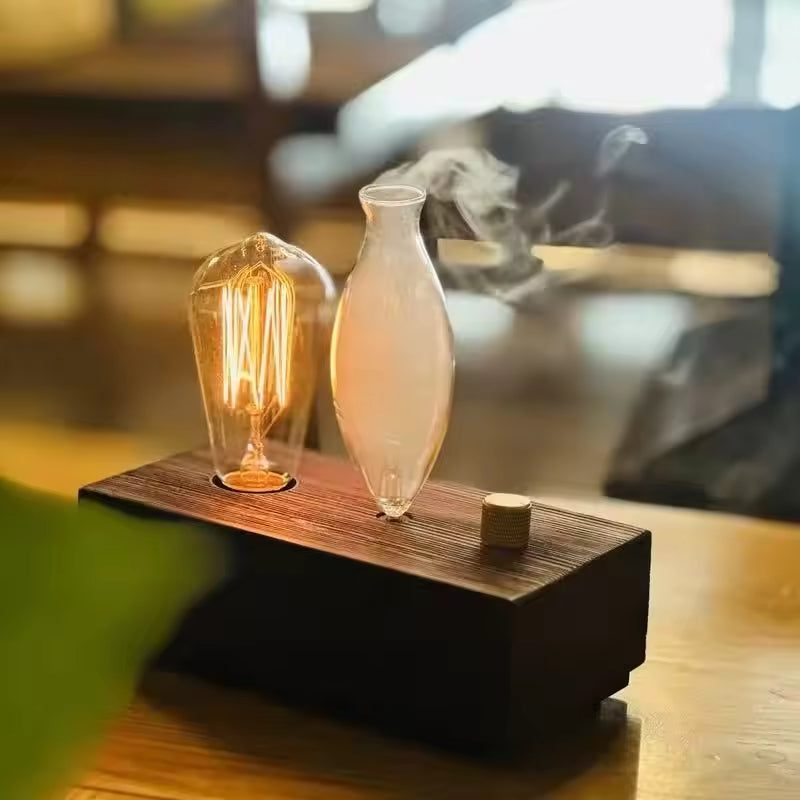 Solid Wood Nebulizer Pure Essential Oil Diffuser with Tungstem Lamp for Bedroom