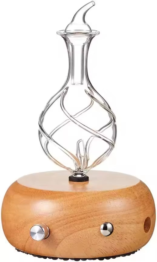Wood Base Glass Essential Oil Nebulizer Diffuser Waterless Aromatherapy Gift Box