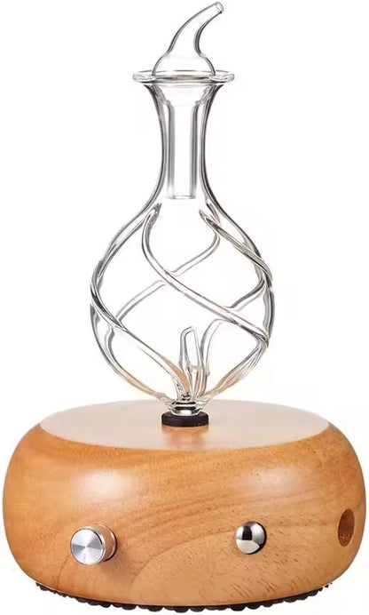 Wood Base Glass Essential Oil Nebulizer Diffuser Waterless Aromatherapy Gift Box
